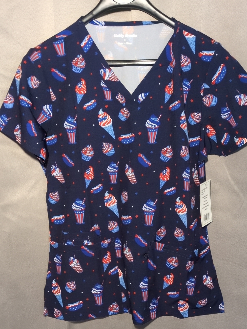 Navy Patriotic Ice Cream & Cupcake Print Scrub Top